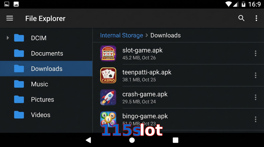 Main screen of 115Slot gameapk page for PK players